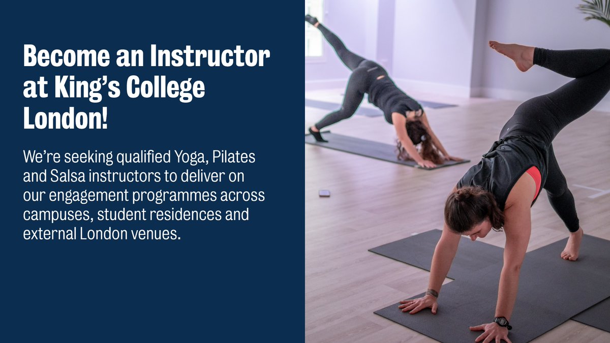 We're seeking qualified Yoga, Pilates and Salsa instructors to deliver on our engagement programmes across campuses, student residences and external London venues.

Deadline: 25 August 2024.
Apply⬇️
forms.office.com/e/SaGWcqavC2

<a href="/KingsJobs/">King’s jobs</a>