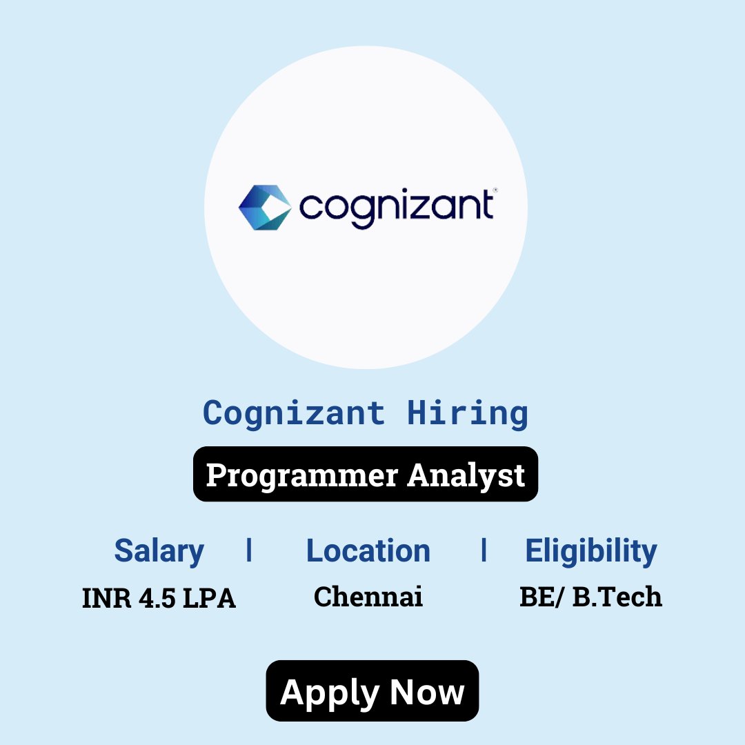 karthikpattadi's tweet image. 🔍 Cognizant Recruitment 2024 🔍
Cognizant is pleased to announce recruitment for the Programmer Analyst position for 2024.
🔗 Apply Here: zurl.co/bNNw
💬 Join Our WhatsApp Group: zurl.co/ySPA
#Cognizant #Recruitment2024 #ProgrammerAnalyst #TechCareers