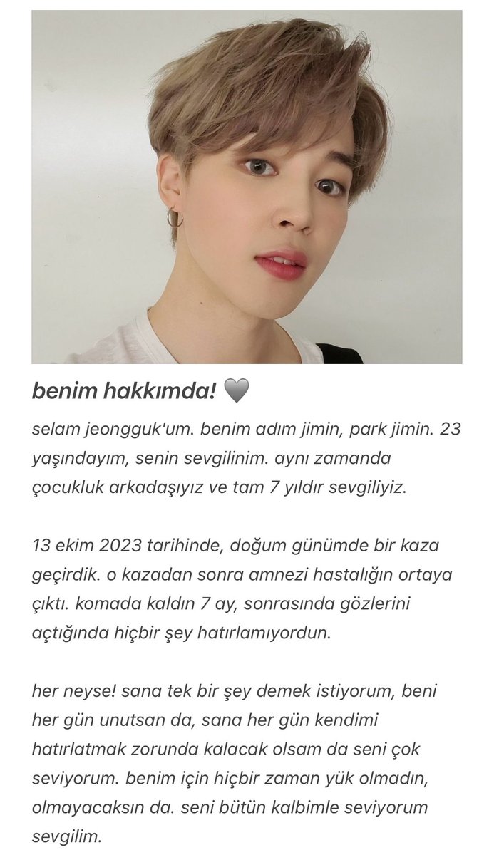 busantavsani97's tweet photo. forever — a mini #jikookau

jk geçirdiği bir kaza sonucu amnezi hastalığına sahip olur. jm ise her gün sevgilisine bıkmadan, usanmadan kendini hatırlatır.

angst! https://t.co/9jzwiPMQ7S