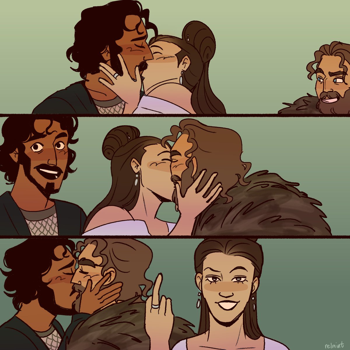 relmint's tweet image. Ya know I had to do it to em
.
.
.
#thegreenknight2021 #thegreenknight #sirgawainandthegreenknight #bertilakdehautdesert #ladybertilak #lordbertilak #sirgawain #polycule #arthuriana #arthurianmythology #gawainxlordbertilakxladybertilak