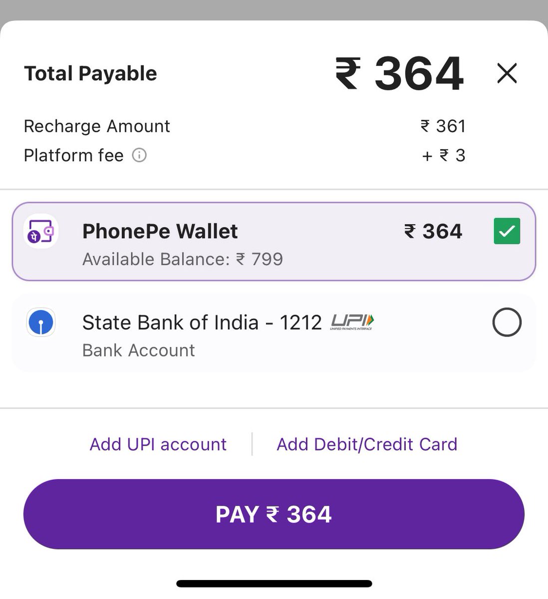 dipulala's tweet photo. Bhai 361₹ pe 3₹ charge? Thoda zyada nahi hai? 1₹ fir 2₹ aur abhi aapne casually 3₹ kar diya? I think you’re providing valuable services but 3₹ on every recharge? Thoda zyada nahi hai? Happy to pay. Did the recharge, obviously, lekin zyada lag raha.
@PhonePe @PhonePeSupport https://t.co/vs86VZoBpf