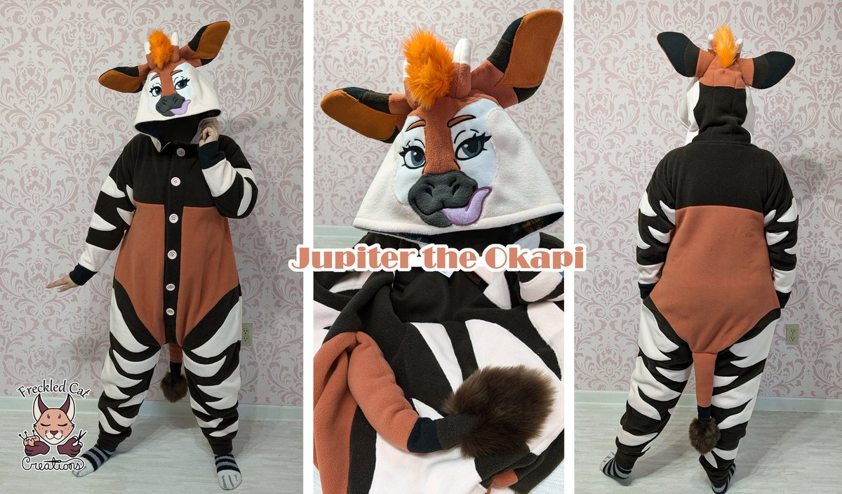 jax_the_ripper_furry also got a kigu with their fursuit head of Jupiter! It is always so fun to match fur colors with fleece colors for fursuit+kigu orders<3 I loved getting to make her striped arms and leggies!! She has a faux fur hair tuft and tail tuft as well! #kigu #kigurumi