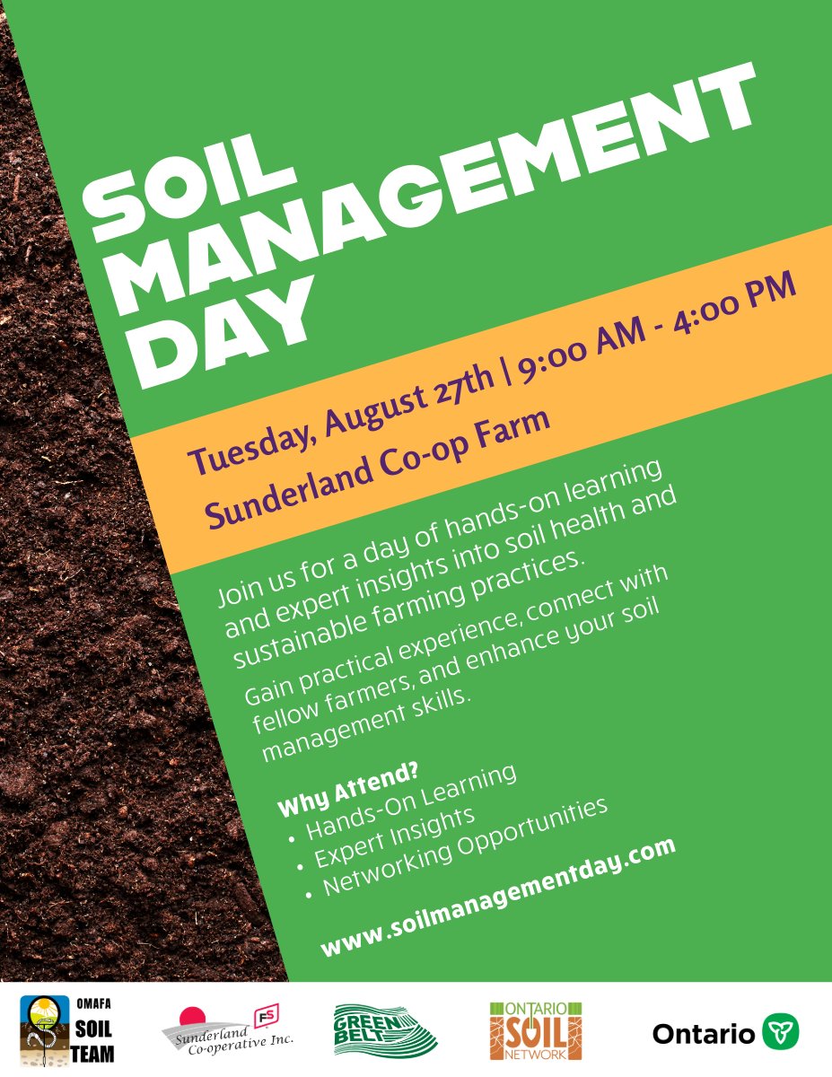 Greenbelt Foundation (@greenbeltca) on Twitter photo Join us on Soil Management Day at Sunderland Co-Op Farm for a day of hands-on learning and expert insights into soil health and sustainable farming practices.
<a href="/SoilNetwork/">Ontario Soil Network</a> @OMAFRA
To learn more and register, visit the link below: ontariosoil.net/soil-managemen… Join us on Soil Management Day at Sunderland Co-Op Farm for a day of hands-on learning and expert insights into soil health and sustainable farming practices.
<a href="/SoilNetwork/">Ontario Soil Network</a> @OMAFRA
To learn more and register, visit the link below: ontariosoil.net/soil-managemen…