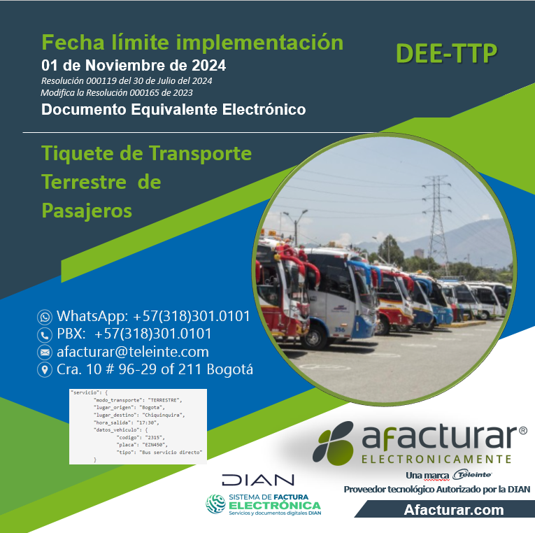 afacturar's tweet photo. Tenemos la solución para las Empresas de Transporte Terrestre de Pasajeros cumpliendo con los requisitos que define la DIAN. https://t.co/aY3PTiTsvb