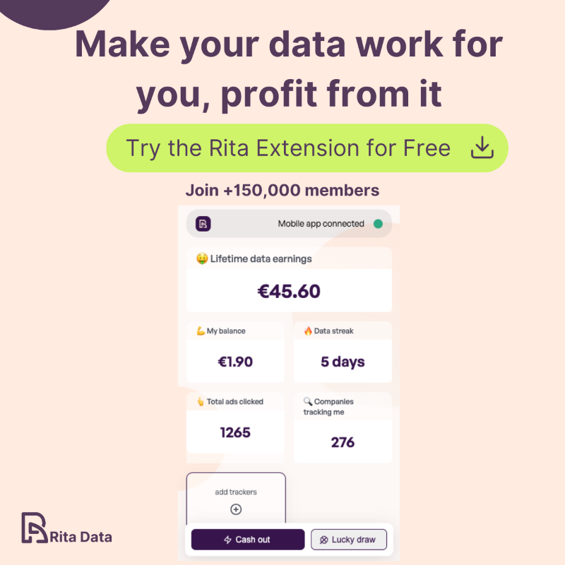 data_rita's tweet photo. Make your data work for you. Profit with the Rita extension. #dataprofit #privacy