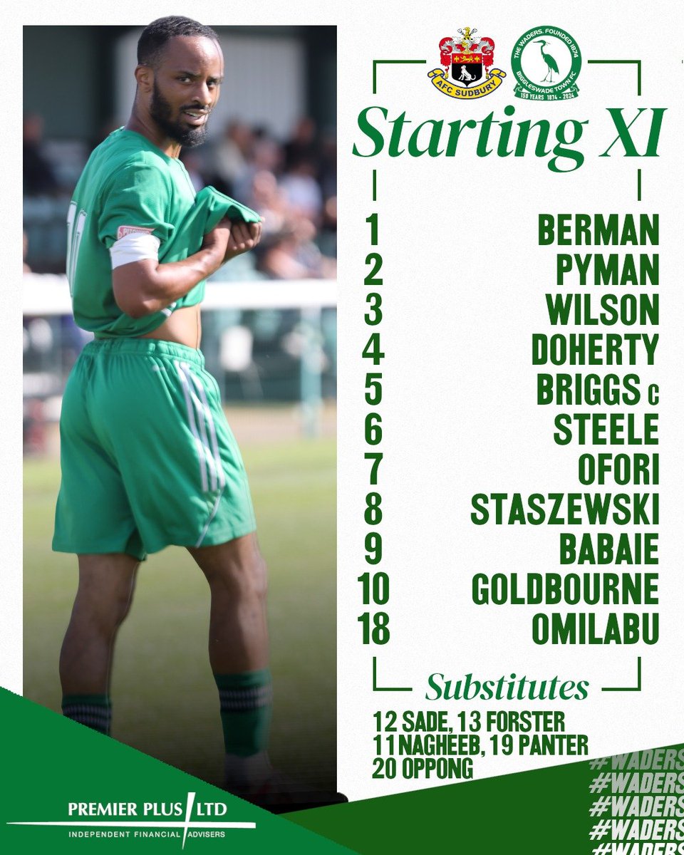 Our Starting XI for our FIRST away game of the season against <a href="/AFCSudbury/">AFC Sudbury</a>  🖨️

Come on Waders! 

#waders | #greenarmy | #biggleswade | #nonleague
