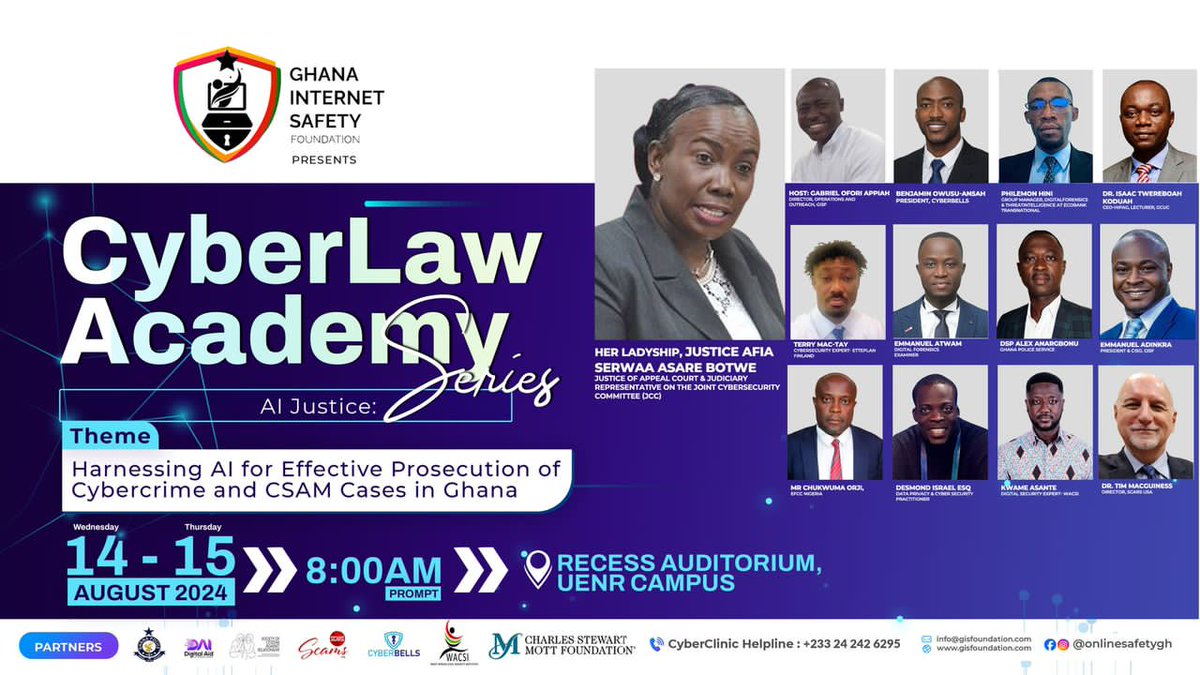 ENOCHANDOHDANF3's tweet photo. The speakers at the CyberLaw Academy are at the cutting edge of AI and cybersecurity in Ghana. Be there to learn from their experience on August 14-15 at UENR Campus. #CyberLawAcademy #CSAMGhana https://t.co/TQW7emuZrB