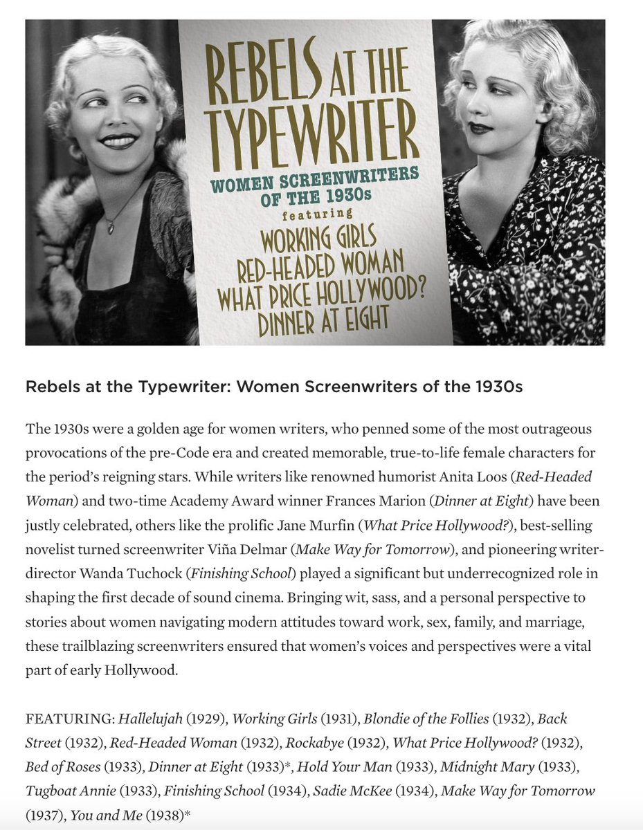 REBELS AT THE TYPEWRITER: WOMEN SCREENWRITERS OF THE 1930s 💛 Coming to the Criterion Channel in September! criterion.com/current/posts/…