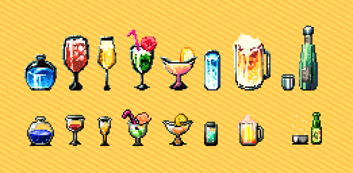 SuperUltra64's tweet image. What, no drink for me? Redrew the old health bonuses for Treasure Tech Land!

#TreasureTech #GZDOOM #pixelart