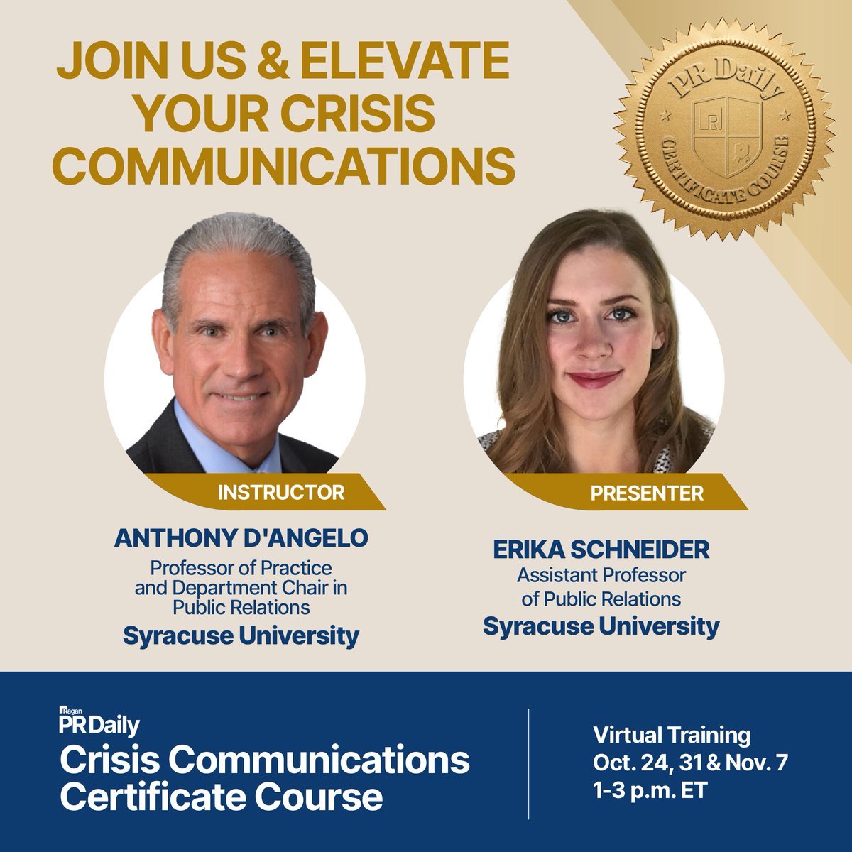 Join <a href="/NewhousePR/">NewhousePR</a> colleague <a href="/erikajschneider/">Erika Schneider</a> &amp; me for a 3-part crisis comms certificate course. Register here: prdaily.com/store/crisis-c…