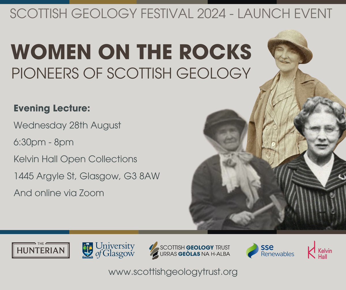 We're excited to kick off this year's Festival with a launch event hosted by SGT, Kelvin Hall &amp; The Hunterian.

Join us on August 28th for “Women on the Rocks”, where we’ll highlight some of the pioneering women who have made significant contributions to Scottish geology 🏴󠁧󠁢󠁳󠁣󠁴󠁿🎉