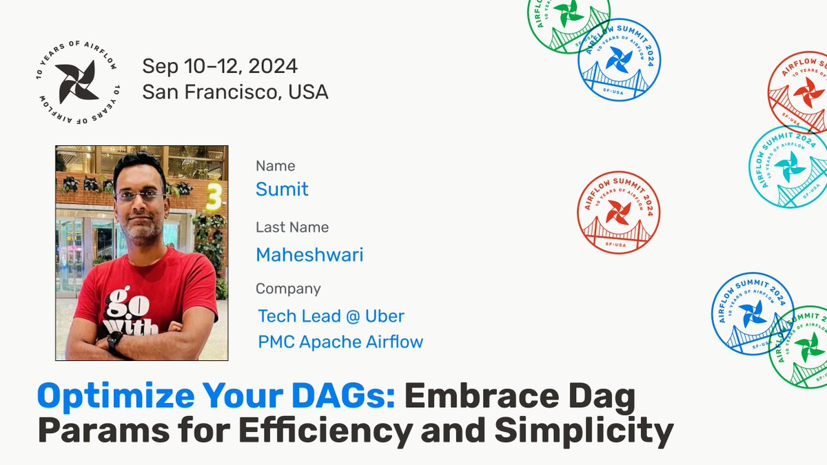 Airflow Summit is one month away!
Join us to explore how leveraging Dag Params can reduce redundancy in DAGs and streamline user input validation. Learn how to make your DAGs more efficient and maintainable with <a href="/sumitmaheshwari/">Sumit Maheshwari</a>.
Save your spot at: airflowsummit.org