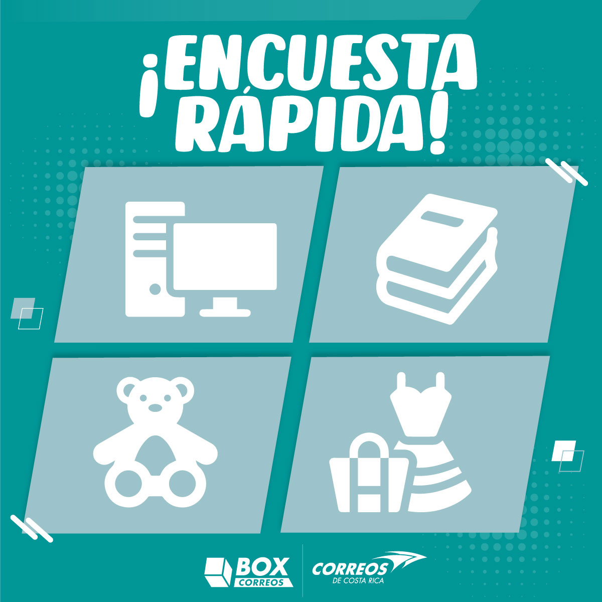BoxCorreosCR's tweet photo. ¿Cuál creés que es la categoría de productos que más compran nuestros clientes en USA?  Dejá tu voto en los comentarios:
1. Tecnología 
2. Moda
3. Juguetes 
4. Libros 
Comprá ahora y Box Correos te lo trae  https://t.co/FZ0Ndg9Sti https://t.co/dp6tQLnTWT