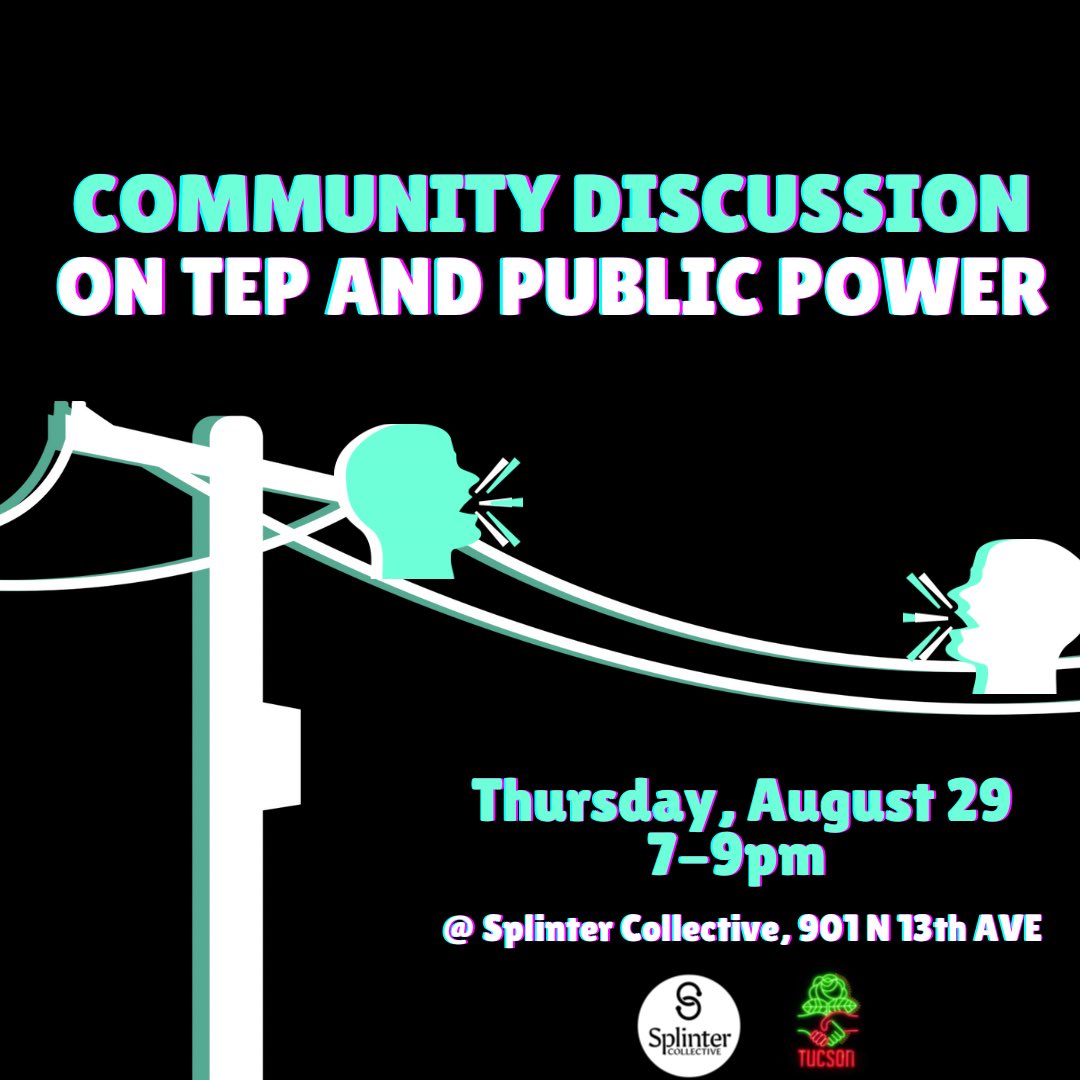 Millions of people get their electricity from publicly-owned utilities, which tend to be cheaper, have fewer outages and are better on climate action. 

Join us at Splinter Collective for a Community Discussion on TEP and Public Power!

⚡️RSVP: actionnetwork.org/events/a8b0525…