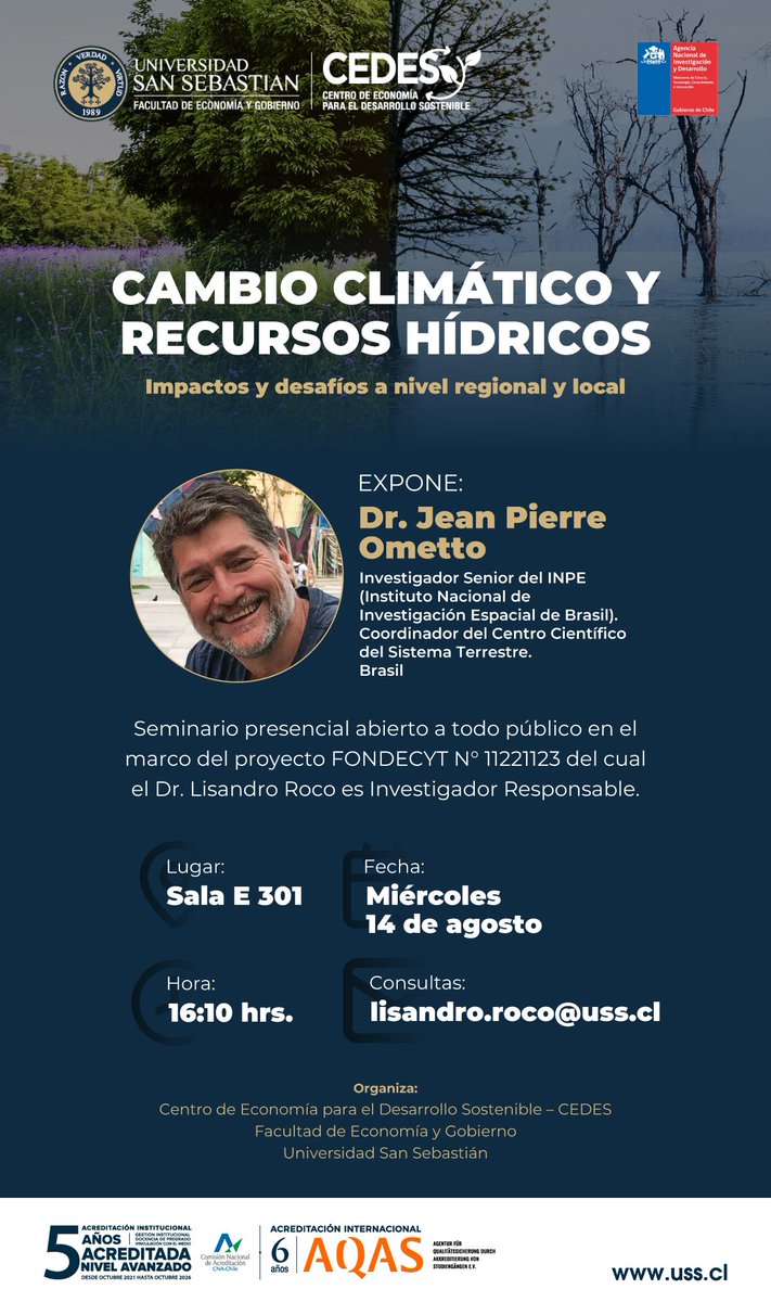 CEDES_USS's tweet photo. Mañana Seminario abierto sobre cambio climático y agua en USS Valdivia @VRID_USS @LisandroRoco @rto_pasten   #ValdiviaCL https://t.co/K2MzLUaiFf