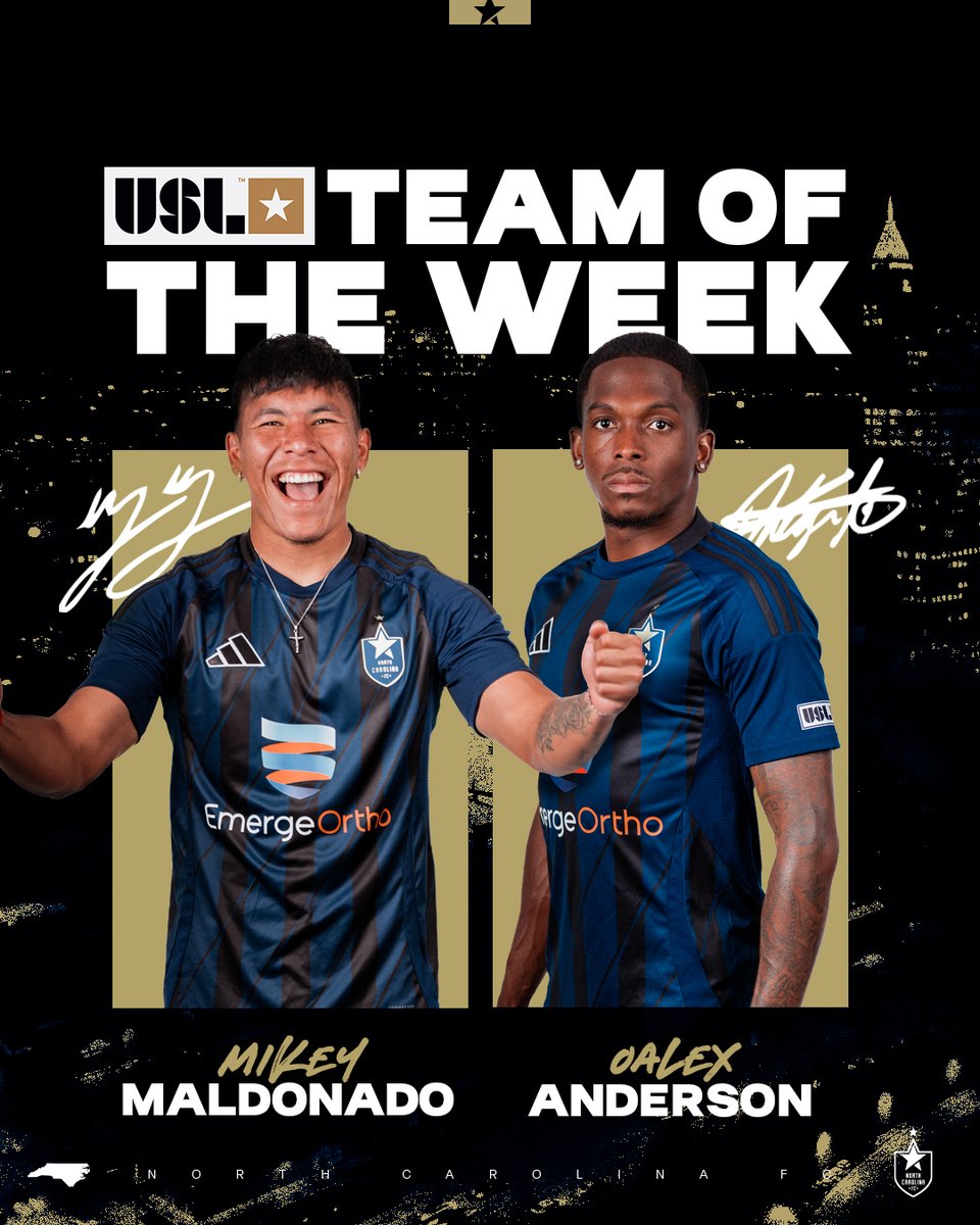 NorthCarolinaFC's tweet photo. Dynamic duo ✌️

Mikey Maldonado and Oalex Anderson earn a spot on @USLChampionship's Team of the Week! https://t.co/Afr801yucc