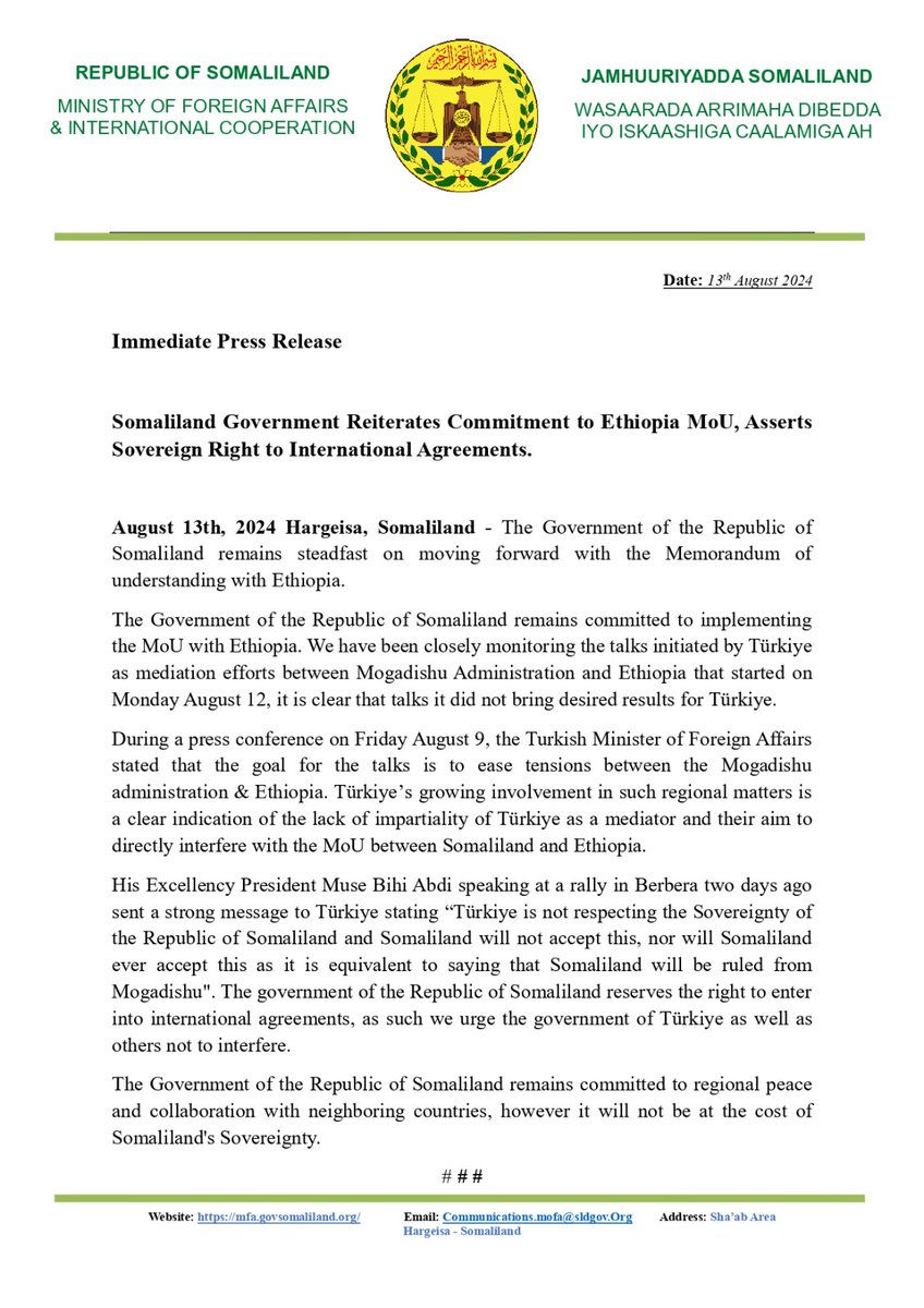 MFA Somaliland tweet media