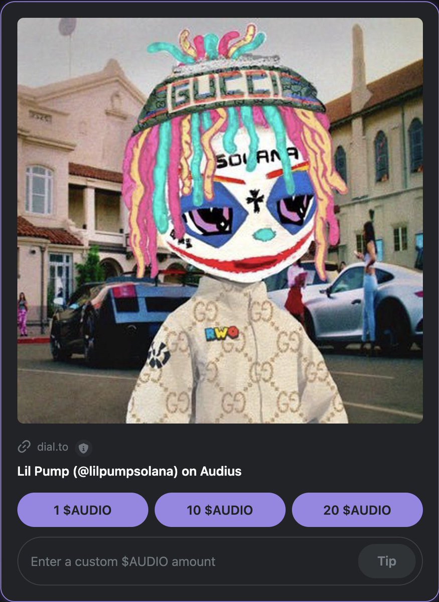 Now you can tip artists directly from X! 

Just add your Audius handle to the end of the URL and share with your audience 🎶💸

dial.to/?action=solana…