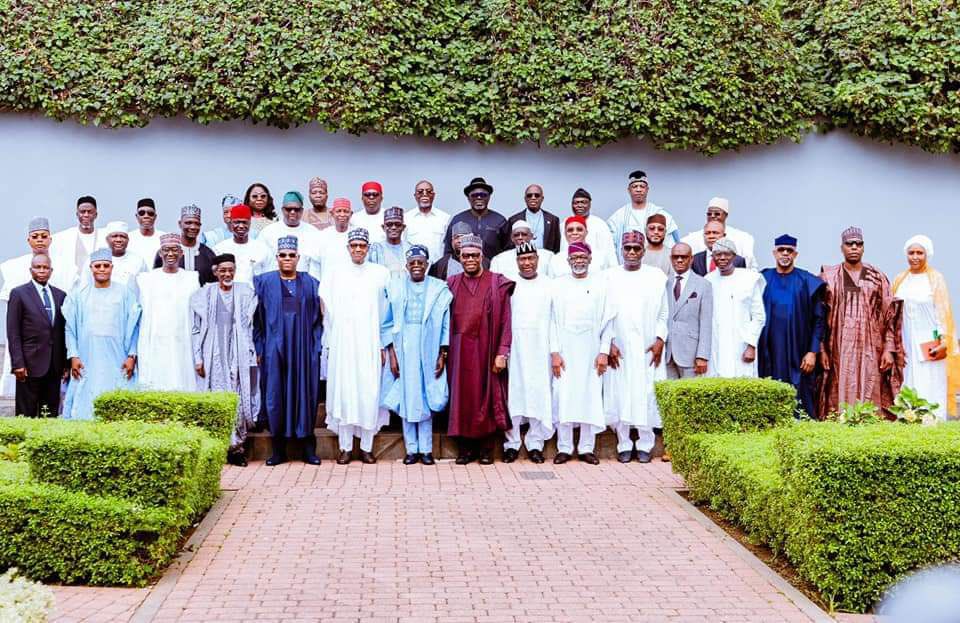 PBATMediaCentre's tweet photo. Earlier today, President Bola Tinubu presided over the council of state meeting with Former Presidents @MBuhari and @GEJonathan  and Governors of the 36 States in attendance, at the State House Abuja.

The council, thereafter, passed a vote of confidence on Mr President. https://t.co/lkfz2pJ57u