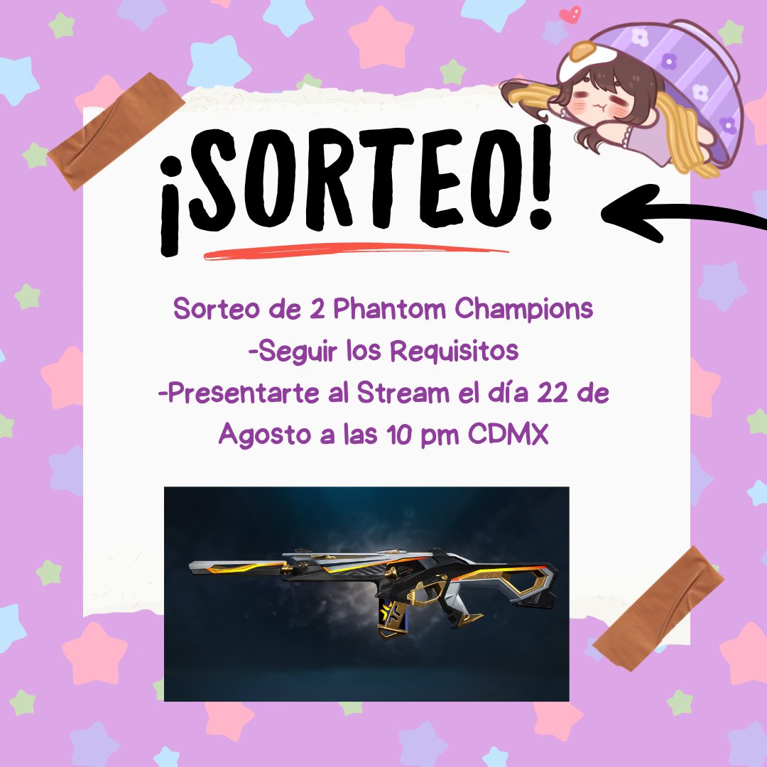 💛 Sorteo de 2 phantoms Champions 💛
Para participar:
❥┋ Tener Paypal  
❥┋ Seguir a VanityMoon en Twitch  y X 
❥┋ Etiquetar a un amigo  
❥┋ RT Y LIKE
El sorteo se hará en Twitch, favor de presentarte :3
💛  Mucha Suerte uwu  💛