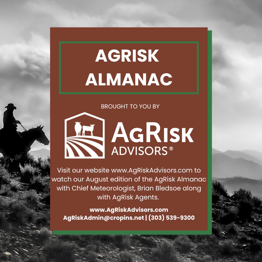 AgRiskAdvisors's tweet photo. Visit our website https://t.co/MJIHvm9OT9 to watch our August edition of the AgRisk Almanac with Chief Meteorologist, Brian Bledsoe along with AgRisk Agents. Next month will kick off our longer version of the LRF, right in time for PRF season! https://t.co/aJ7BflA2Zs