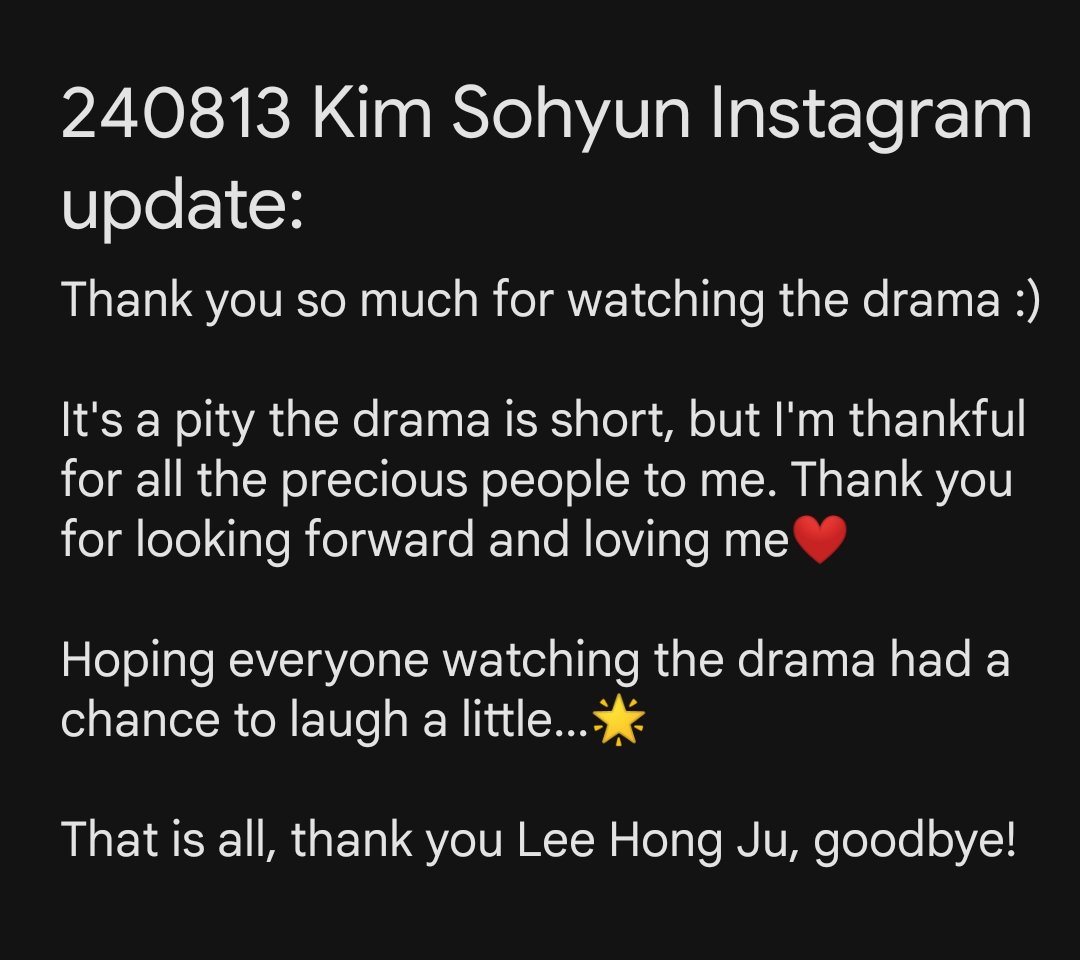 240813 Kim Sohyun Instagram update: <a href="/hellokimsohyun/">김소현</a> 

An appreciation post as Serendipity's Embrace concludes the drama last night ❤

#KimSohyun #김소현 #SerendipitysEmbrace