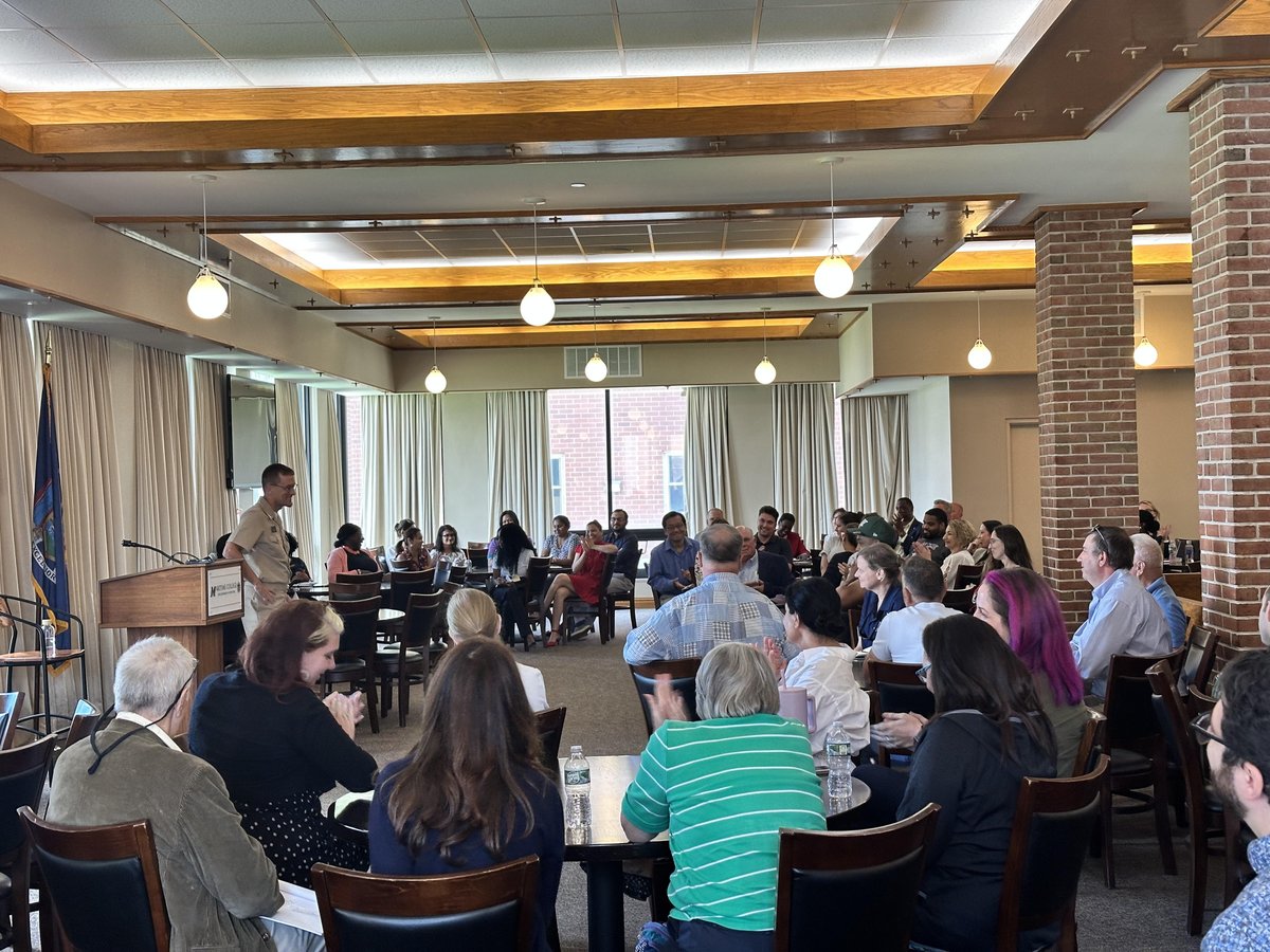 MaritimeCollege's tweet photo. Exciting times at SUNY Maritime! Faculty and staff joined RADM John Okon at his first town hall to discuss the visionary future and provide feedback. This is the first in a series of listening sessions the Admiral intends to hold throughout the year. https://t.co/QZ7KxjbPia