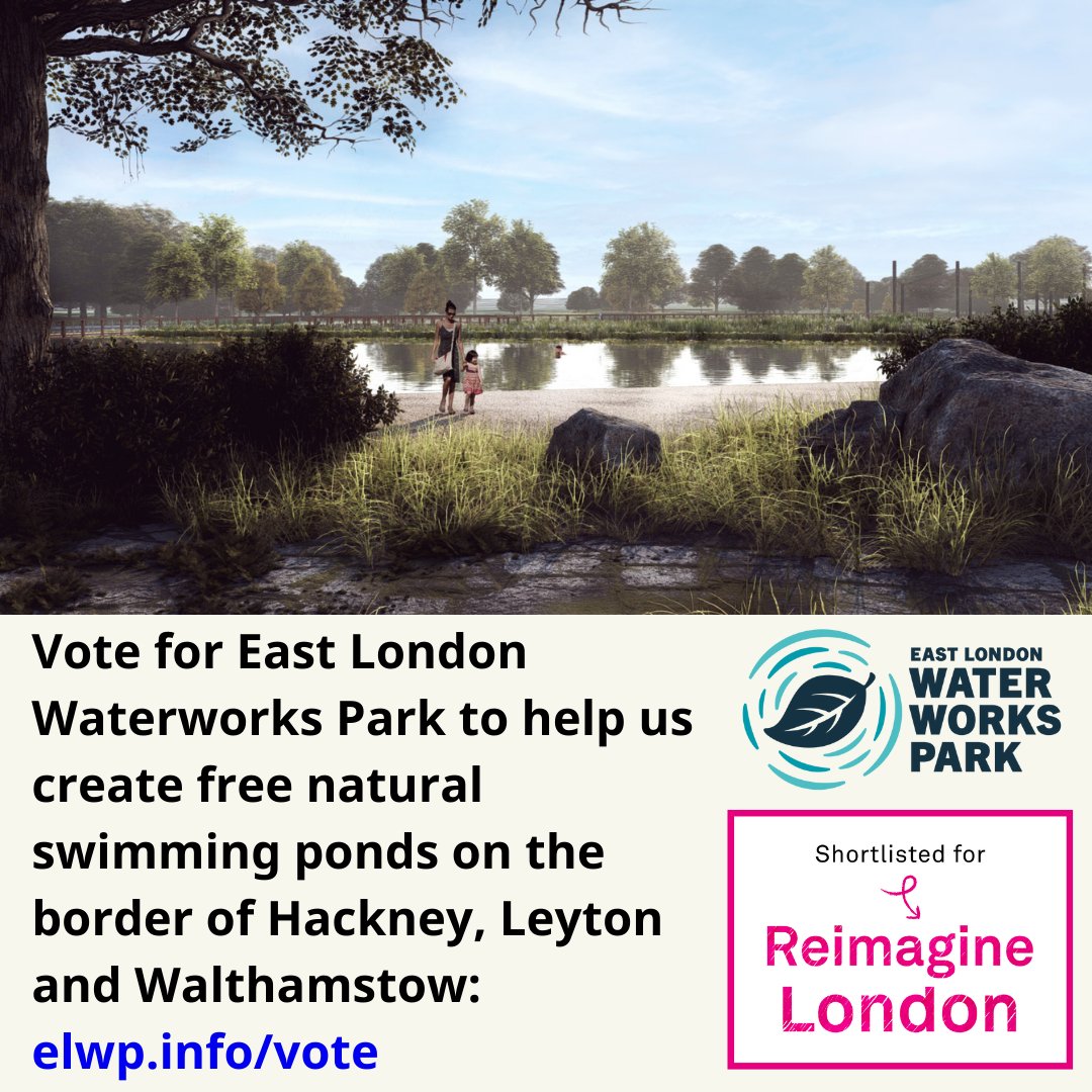 ELWaterworks's tweet photo. Winning the @nlalondon Reimagine London People's choice vote would be really beneficial to our campaign. It would show yet again that the local communities of Hackney, Leyton and Walthamstow want to create this biodiverse park with natural swimming ponds. https://t.co/hrjD1GdgUc