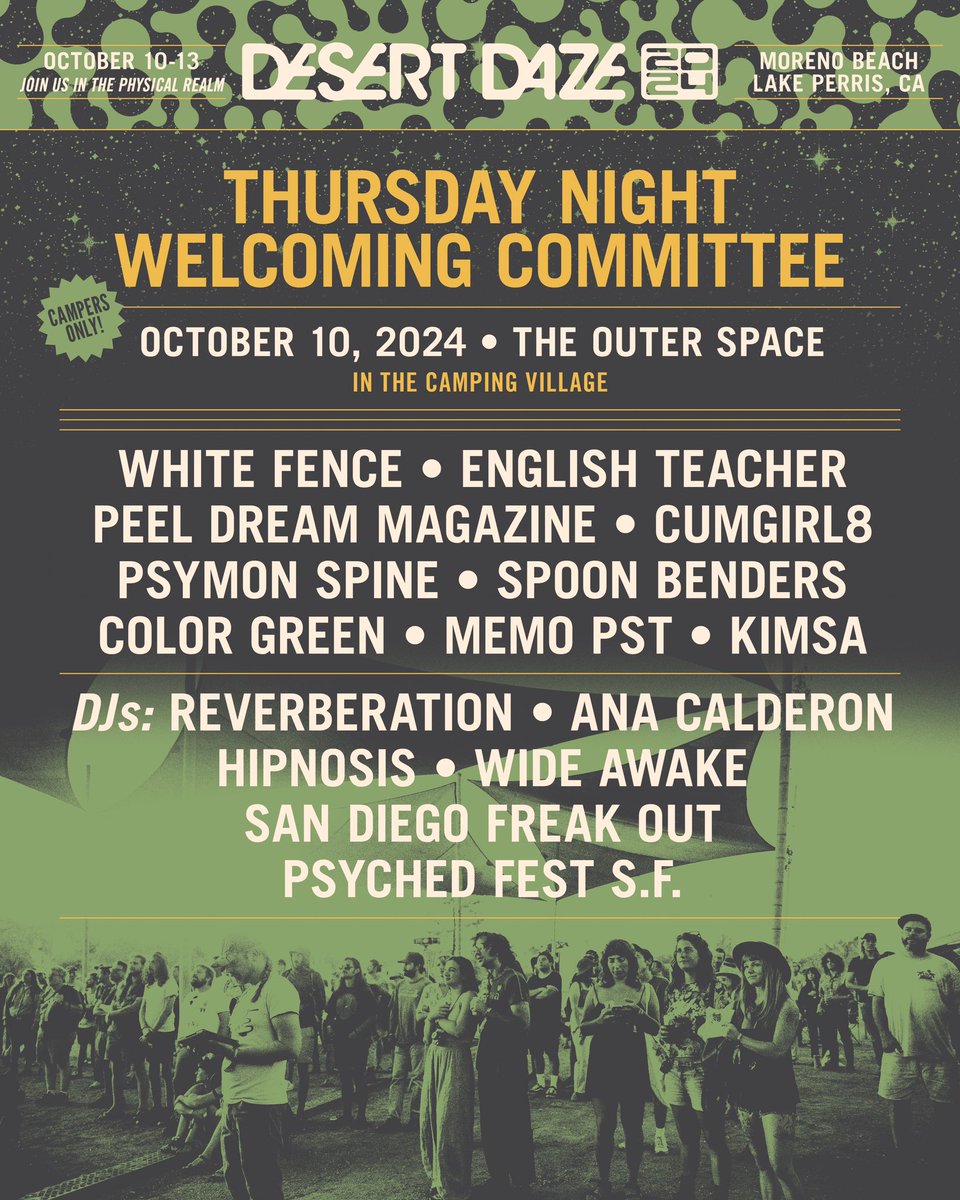 Get a camping pass. Check in Thursday. Tell your friends rolling in on Friday about the rad welcome party they missed with White Fence + more.

📸 Travis Waddell &amp; Eric Tra