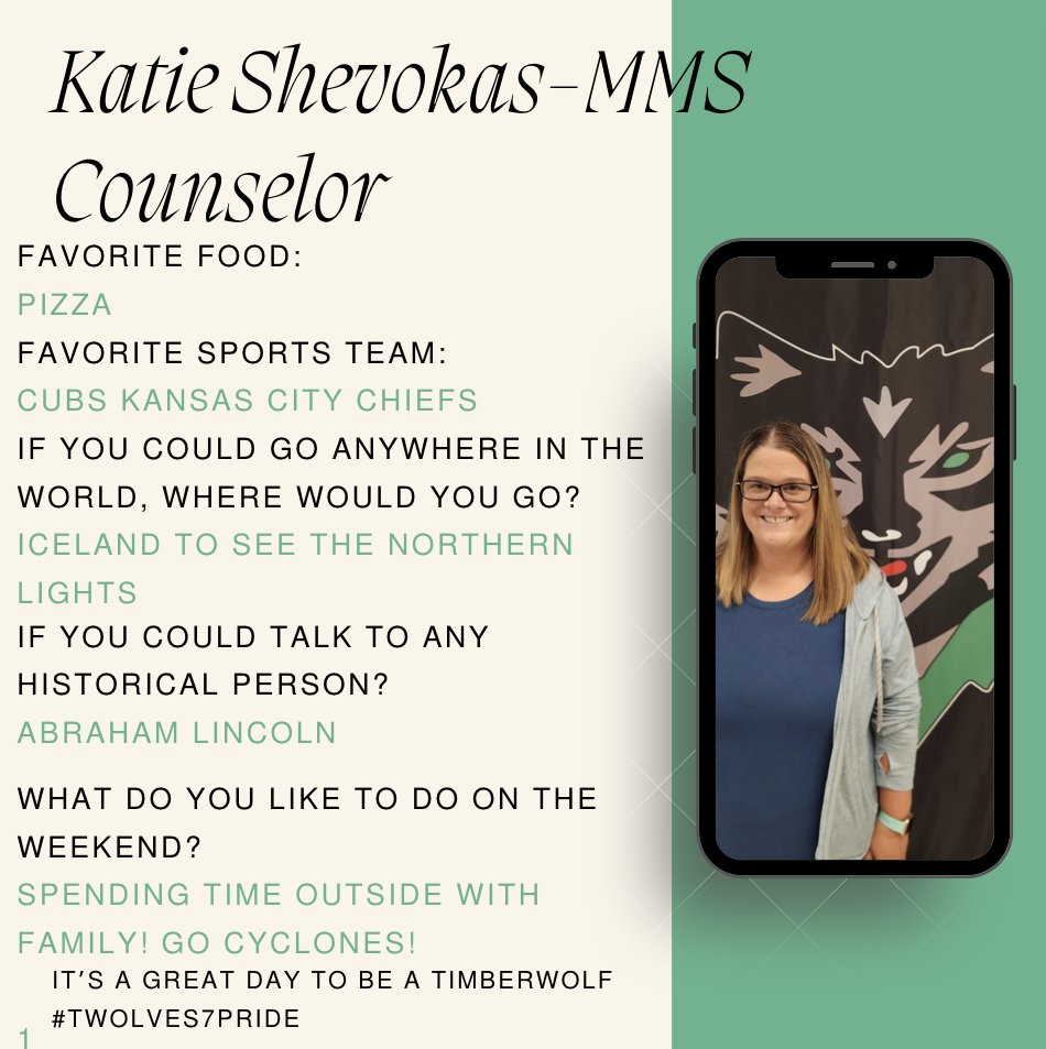 Please welcome our new Middle School Counselor! We are glad to have you Katie Shevokas! #twolves7pride