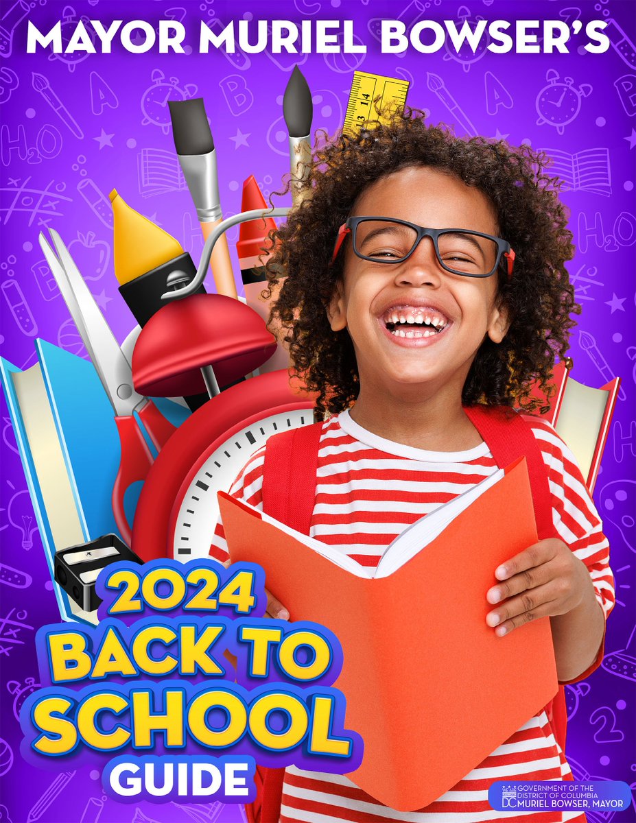 MayorBowser's tweet photo. Our 2024 Back to School Guide is here! 📖

Get the info you need, get your questions answered, and get your family ready for another great school year ➡️ https://t.co/7vC5e6zrFB https://t.co/HU7RBr7SaR