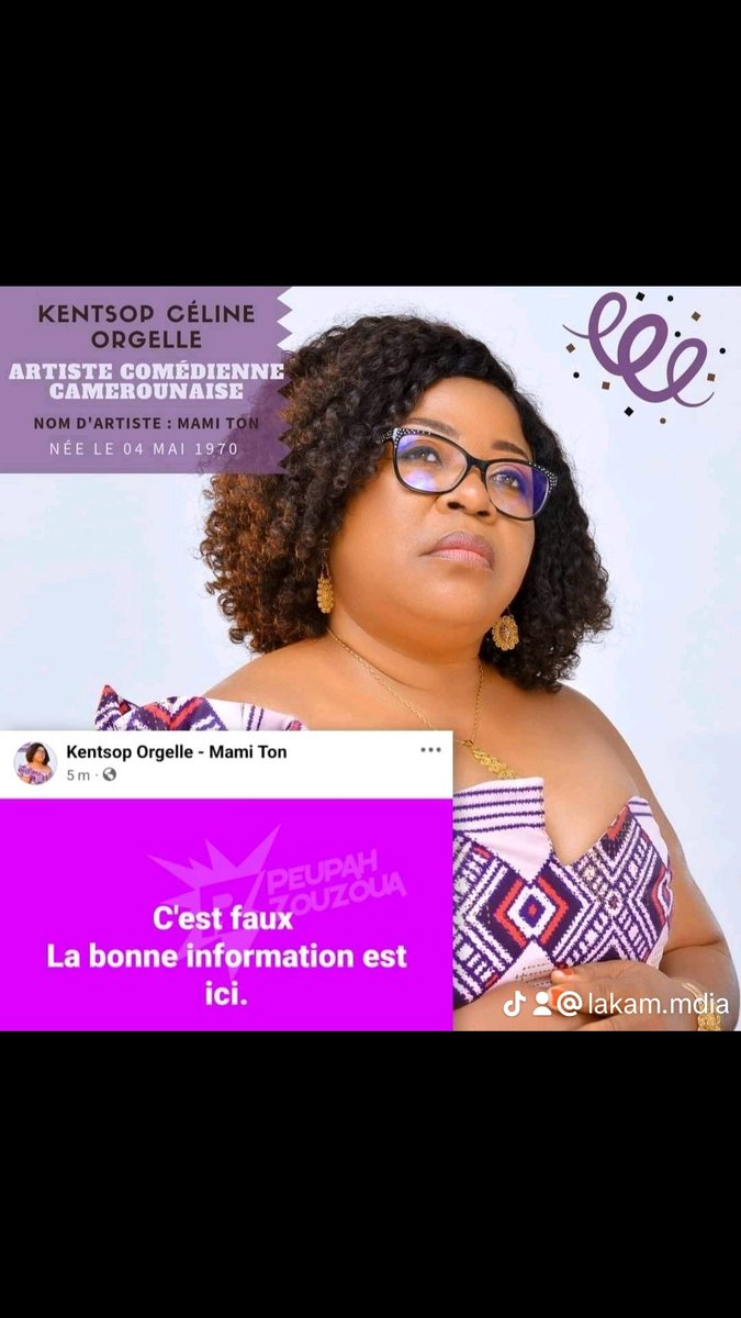 GKembeu55323's tweet photo. 🛑Mise au point NECESSAIRE ❗

 La famille de Kentsop Orgelle, alias Mami Ton, confirme que la comédienne camerounaise est toujours en vie. Pour toute information, consultez sa page officielle. Prompt rétablissement à elle 

#lakammedia #MamiTon https://t.co/AA2VSBz4vn