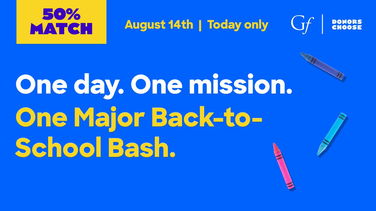 Today only: The Gates Foundation is matching every donation to classroom projects on <a href="/DonorsChoose/">DonorsChoose</a> by at least 50%. 🎓💰 Give $10, and it becomes $15; give $20, and it’s $30! <a href="/GCSchoolsNC/">Guilford Co. Schools</a> <a href="/GCSParentAcad/">GCS Parent Academy</a> <a href="/GuilEducation/">Guilford Education Alliance</a> <a href="/shiftedscholars/">shift_ed</a> <a href="/enrichgcs/">The Enrichment Fund for Guilford County Schools</a>