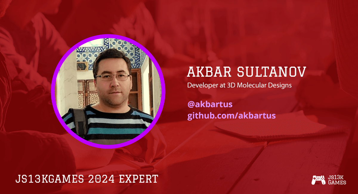 Please welcome Akbar Sultanov <a href="/akbartus/">Akbartus</a>, developer at <a href="/3DMolDesigns/">3D Molecular Designs</a>, and our brand new #WebXR expert in #js13k 2024!

js13kgames.com/#akbar

#gamedev #gamedevjs #3D #AI #ML @aframeio