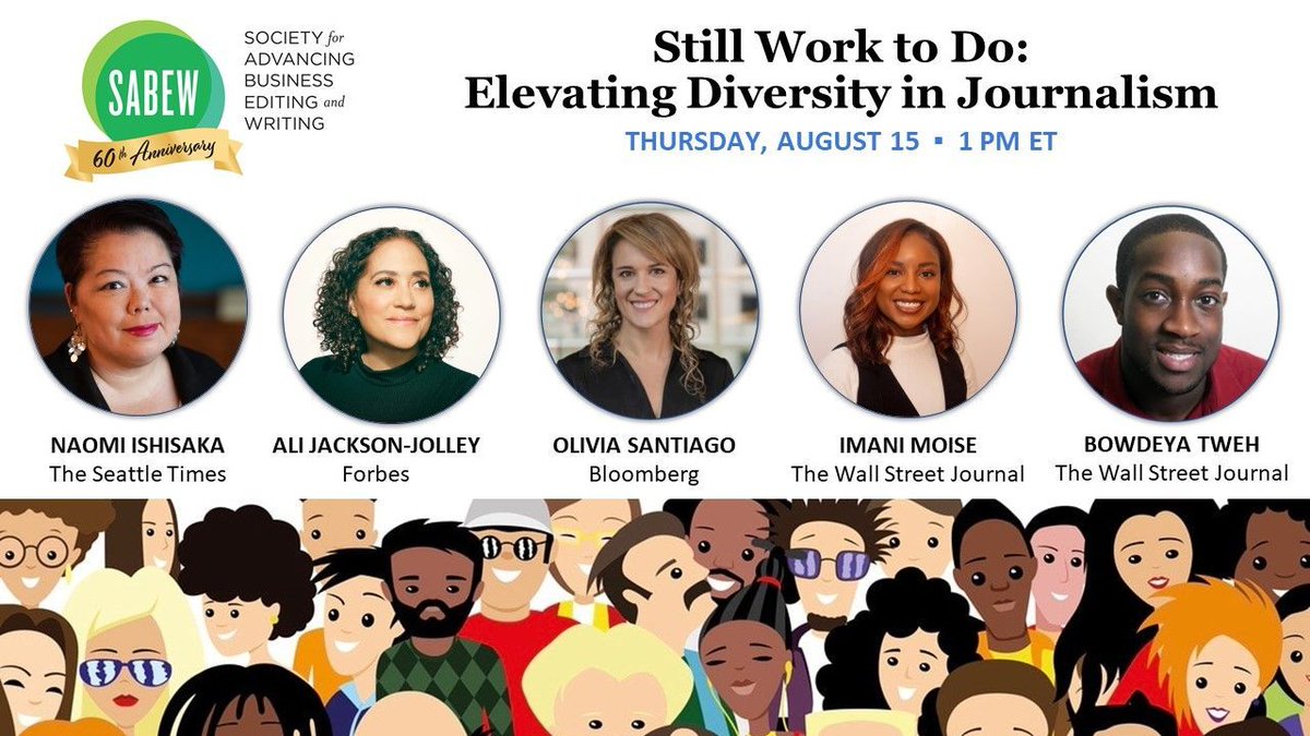 SABEW (@sabew) on Twitter photo Happening this week: <a href="/SABEW/">SABEW</a>'s webinar on elevating diversity in journalism. Join us on Aug. 15 as <a href="/MoiseNoise/">Imani</a> leads the discussion w/Ali Jackson-Jolley, <a href="/naomiishisaka/">Naomi Ishisaka</a>, <a href="/santiagolivia_/">Olivia Santiago</a> & <a href="/BowKnowsBiz/">Bowdeya Tweh</a> on how to enhance diversity in the newsroom.
RSVPš buff.ly/3WVgqgM Happening this week: <a href="/SABEW/">SABEW</a>'s webinar on elevating diversity in journalism. Join us on Aug. 15 as <a href="/MoiseNoise/">Imani</a> leads the discussion w/Ali Jackson-Jolley, <a href="/naomiishisaka/">Naomi Ishisaka</a>, <a href="/santiagolivia_/">Olivia Santiago</a> & <a href="/BowKnowsBiz/">Bowdeya Tweh</a> on how to enhance diversity in the newsroom.
RSVPš buff.ly/3WVgqgM