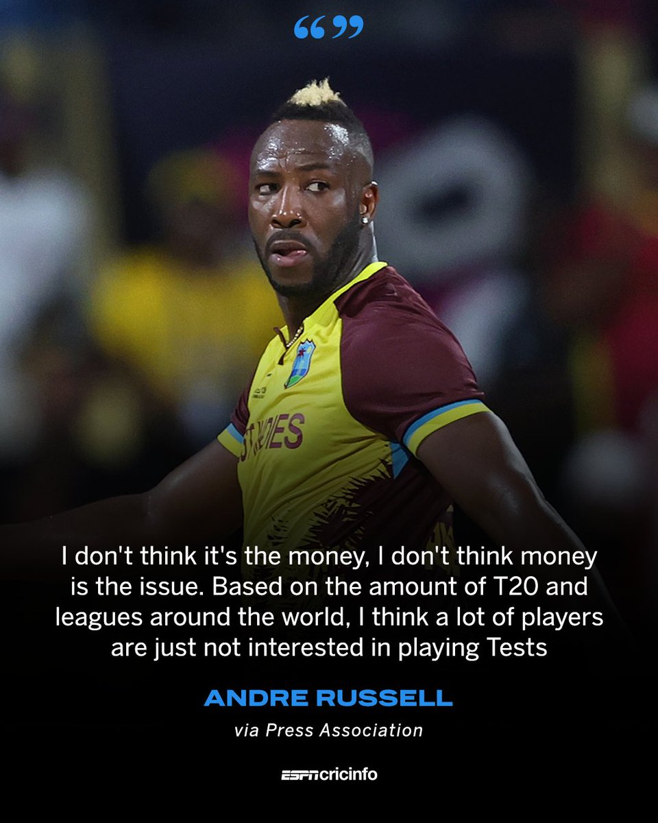 pratyush_no7's tweet photo. 📢Andre Russell says money isn’t the reason keeping some of West Indies’ top talents from playing Test Cricket 🏏.
#Paris2024 #KanguvaFromOct10 #Olympics #Trump2024 #InternationalYouth #GoBackTo #Trump #bbnaijaseason9 #DevaraOnSep27 #ElonTrump #ElonMusk #Arrested #GOATTrailer https://t.co/wwaf0Z8Noa