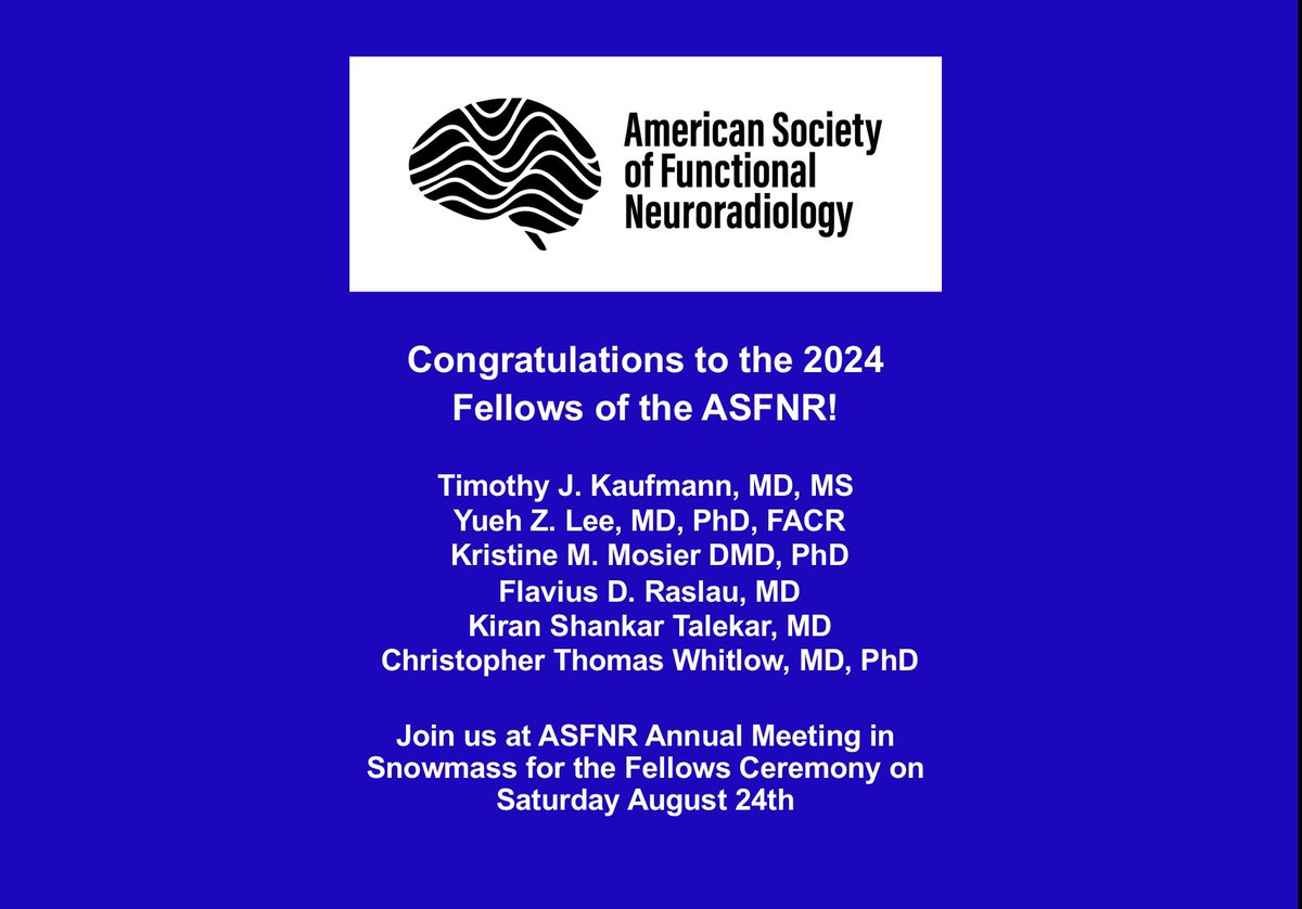 theASFNR's tweet photo. Congratulations to the newest Fellows of the ASFNR!
🥳🥹😃☺️
Join us at the #ASFNR24 Annual Meeting in Snowmass, Colorado for the Fellows Ceremony on Saturday August 24th!
https://t.co/D7QJ69oxBQ
👏🎉🍾🥂
#FASFNR @theASFNR https://t.co/toRVgmjkOb