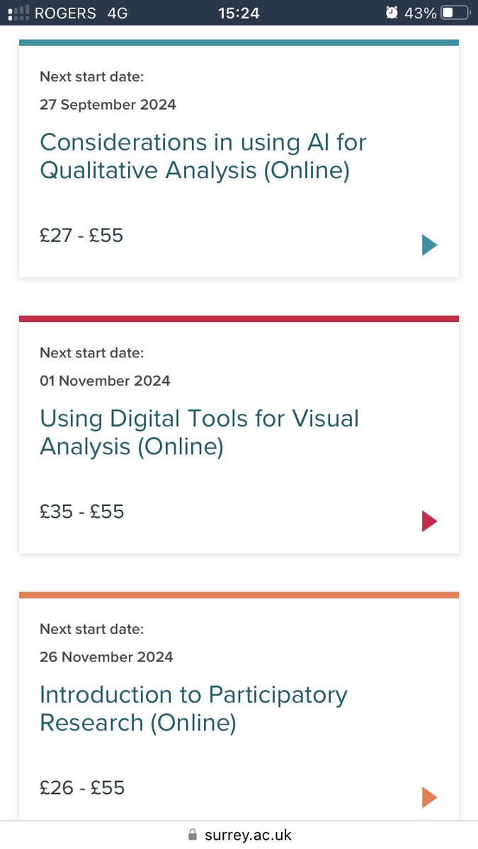 SocResCourses's tweet photo. Our @SurreySociology courses for 2024/25 now open. Just in Sept:
Arts-based methods(2nd) Ethnography in public spaces(4th) Intro to NVivo for qualitative &amp; mixed-methods analysis (18 &amp; 19) Considerations in using AI for Qual Analysis (27th).See full range: https://t.co/PdpP6mFa3a https://t.co/pYzrYbqzn3