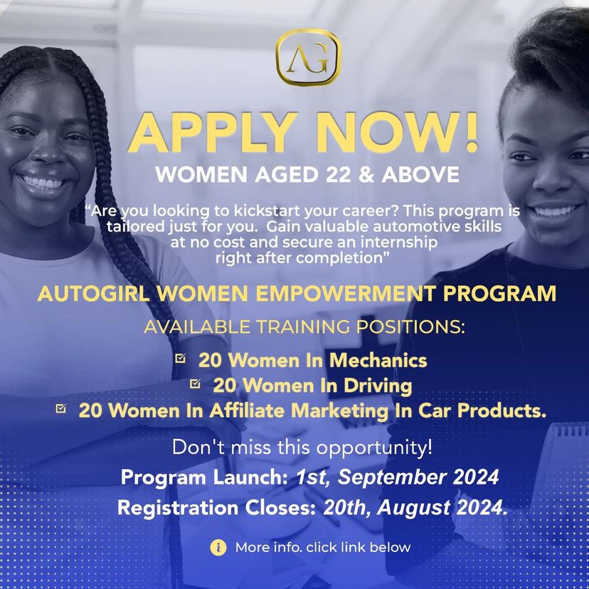 Balancee_app's tweet image. We are excited to sponsor the Autowomen Empowerment Program!

Women 22+, learn high-income automotive skills for free and secure an internship.

Apply via the link in our bio or copy this link👇:

bit.ly/AWE-FORM

Starts September 1st

#autogirl #womenempowerment