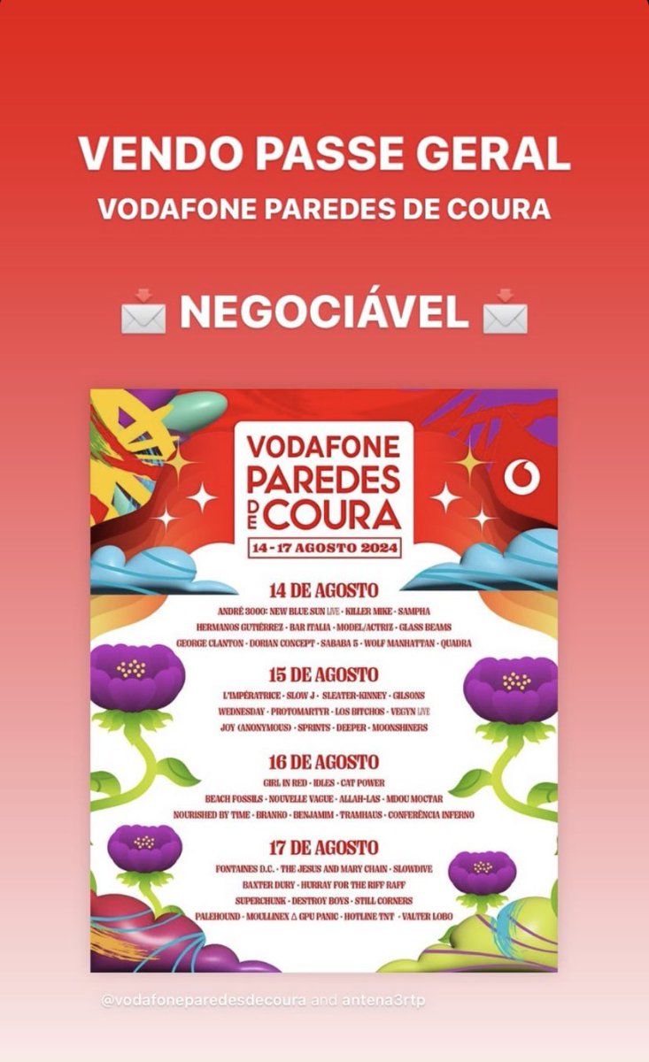calateleo_'s tweet photo. ‼️ VENDO PASSE GERAL PAREDES DE COURA ‼️
📩 SE INTERESSADOS MANDEM DM 📩

#vodafonepdc #paredesdecoura #vodafoneparedesdecoura #pdc https://t.co/ByAHYmWai3
