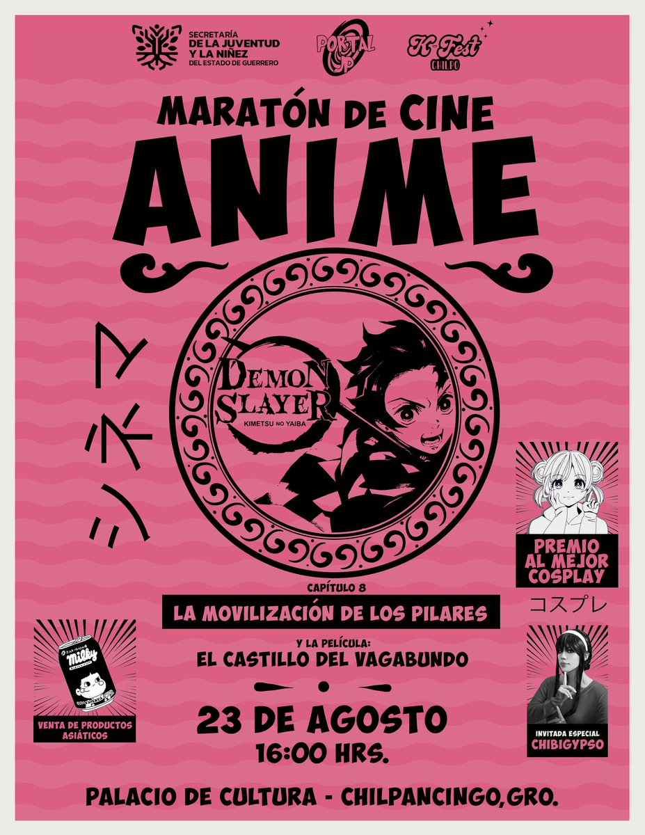 SejuveGuerrero's tweet photo. 🤩¿Están listos para disfrutar del Maratón Cine Anime #Chilpancingo? 🎥🥤🍿
➡️ Nos vemos el próximo 🗓️ 23 de agosto, ⏰16:00 hrs en el📍Palacio de Cultura🏫

🎀¡Alista tu mejor cosplay! Tendremos como invitada especial a ✨CHIBIGYPSO ✨
#AgostoEsJoven
#JuventudQueTransforma🐯 https://t.co/yPVmkJJiUG