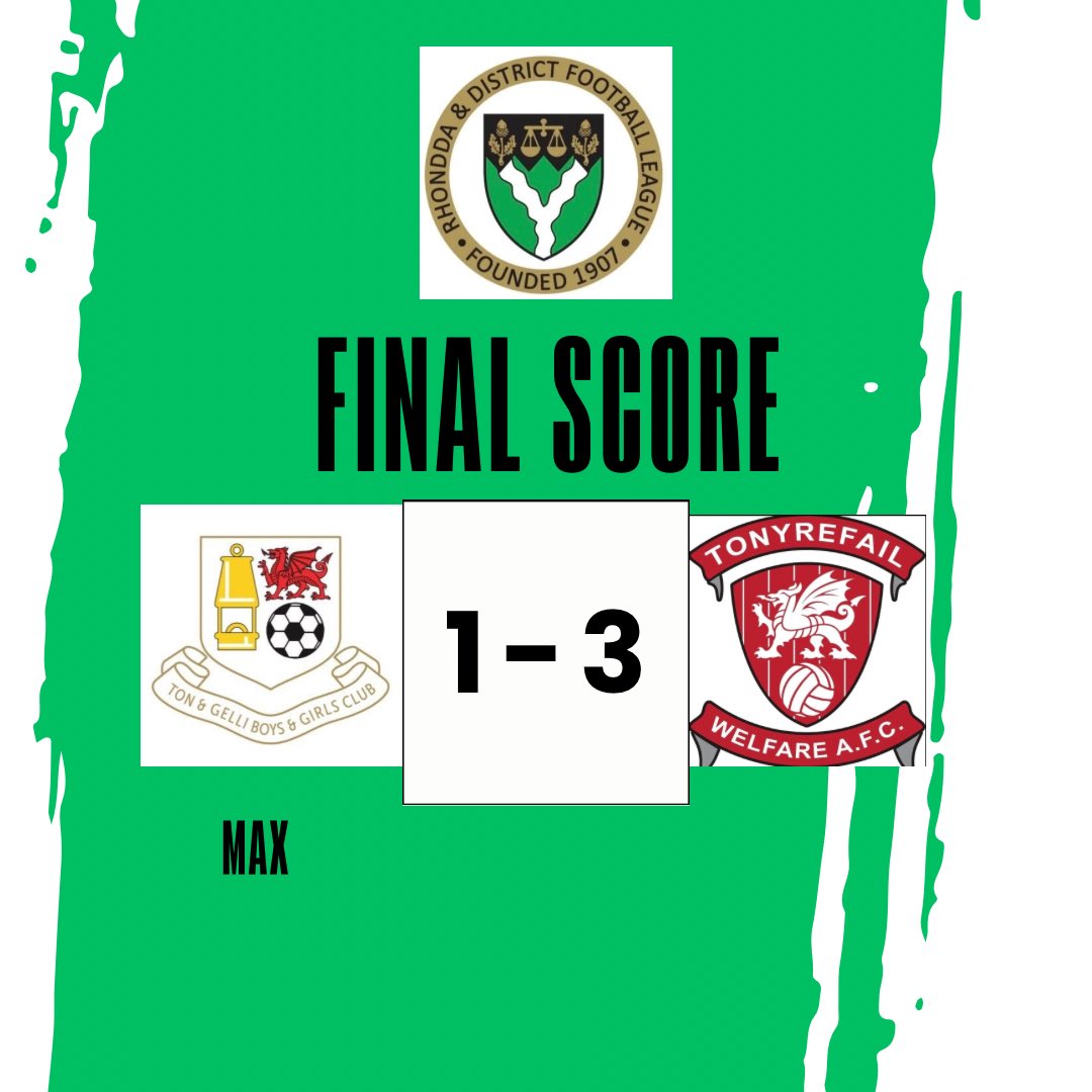 Not the result we wanted tonight, well done to Tonyrefail Welfare on they’re win. We go again Saturday 💚
