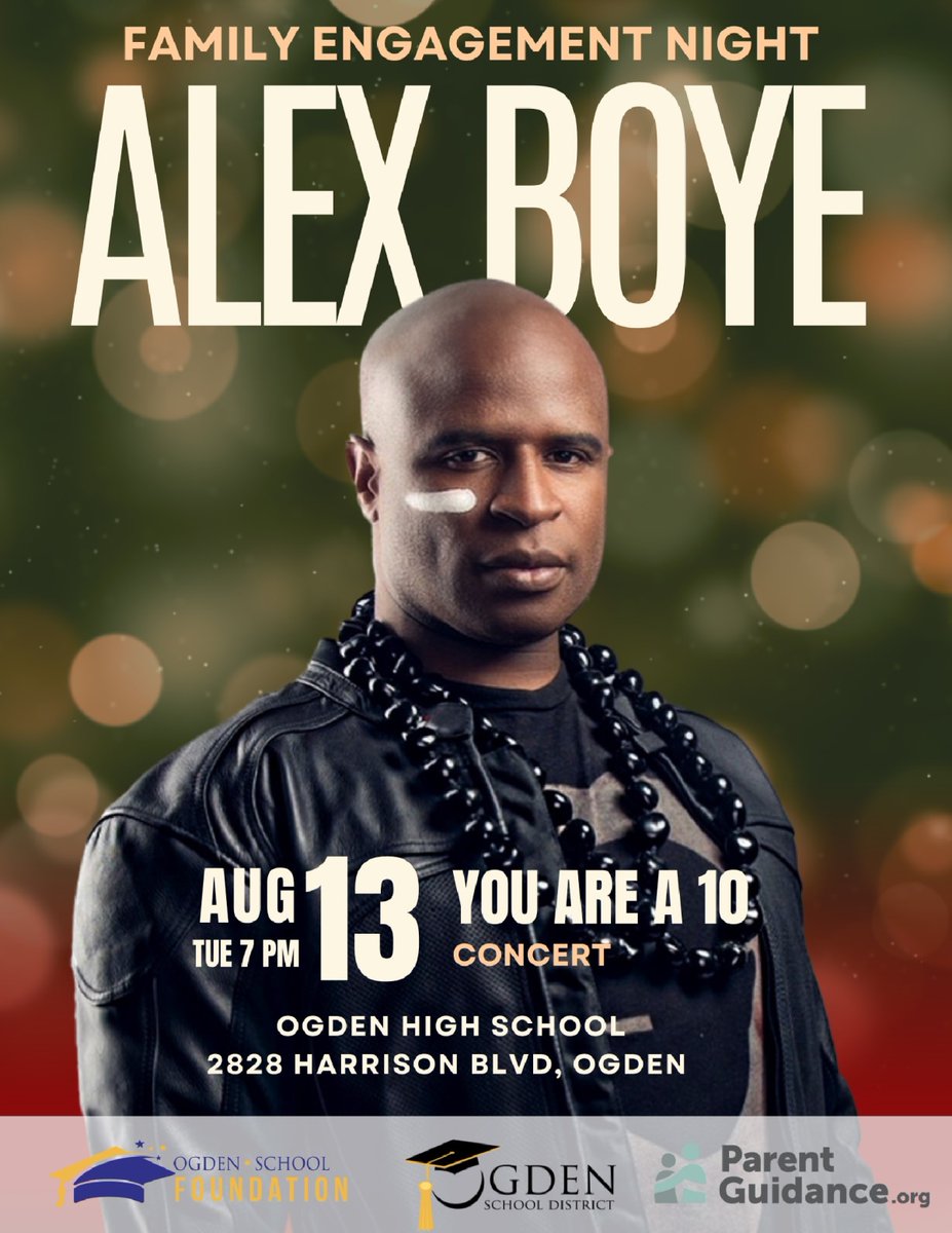 ogdensd's tweet photo. World renowned entertainer and Utah resident Alex Boyé delivered a powerful message about self worth through stories and songs to Ogden School District employees today. Tonight, all Ogden Families are invited to another performance. And it's FREE! https://t.co/7BfK5YU4xy