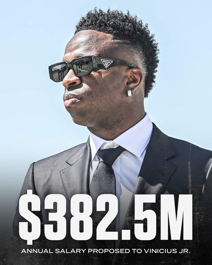 Mediasckool's tweet photo. AN ERROR CAREER MOVE OR NOT? 
According to ESPN FC, Saudi Arabia's Public Investment Fund (PIF) and Vinicius Jr's representatives have discussed an annual salary of up to $382.5m.

Real Madrid would also expect to receive Vinícius' buyout clause, which stands at €1 billion.
ESPN https://t.co/ib04LoLW48