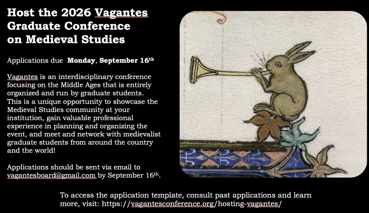 Does your institution want to host Vagantes 2026? Apply by September 16th! See vagantesconference.org/hosting-vagant… for more details, or get in touch with us at vagantesboard@gmail.com