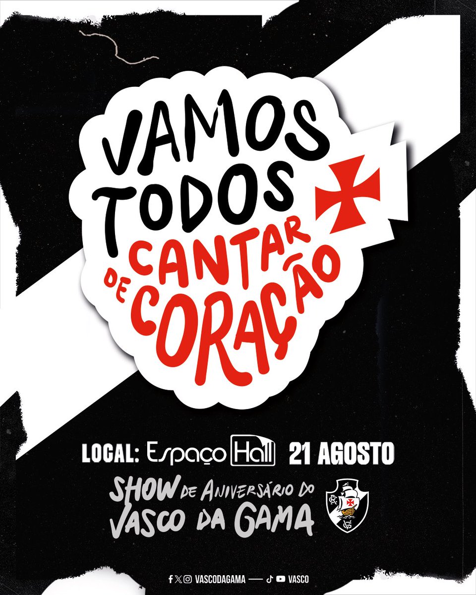 VascodaGama's tweet photo. Vamos Todos Cantar de Coração ❤💢

Mais da metade da carga de ingressos já foi vendida ☑
Não fique de fora do show!
Vamos lotar o Espaço Hall e fazer uma incrível celebração pelos 126 anos do amor das nossas vidas! ❤💢

INFORMAÇÕES SOBRE INGRESSOS 🎟
💻 https://t.co/g6MdXsAYva

🗓 21 de agosto
🕣 20h30
📍 Espaço Hall - Rio de Janeiro, RJ.

Mais informações no Site Oficial ⤵
https://t.co/RDo2S8oOL6

#VascoDaGama