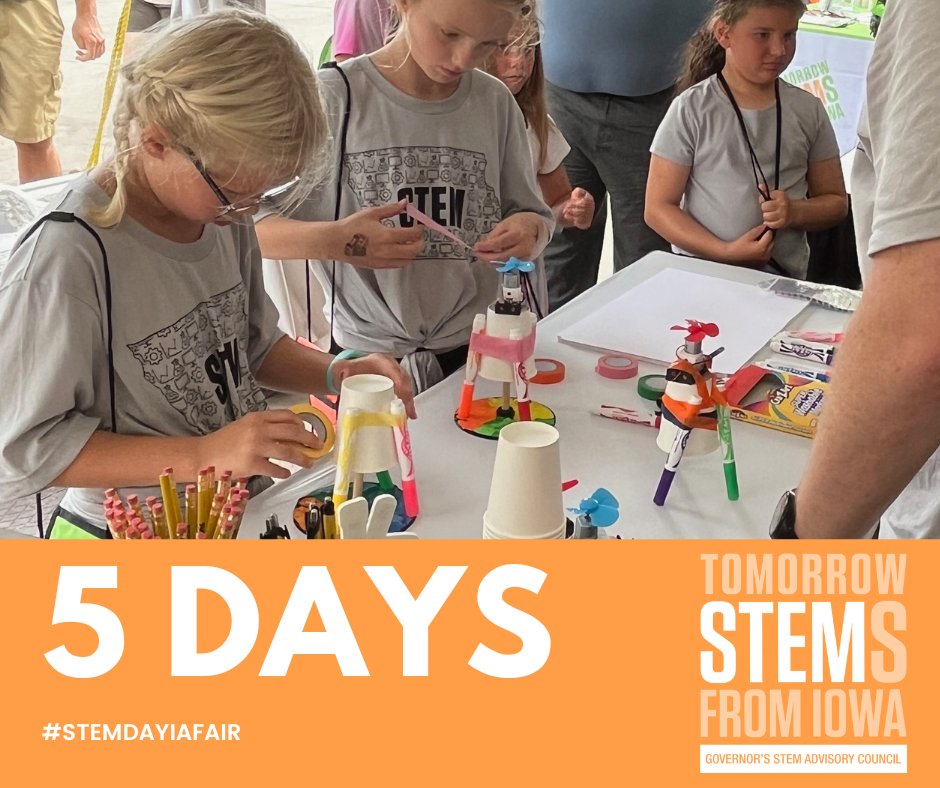With the <a href="/IowaStateFair/">Iowa State Fair</a> in full swing, we are only FIVE days away from #STEMDayIAFair! Join us on Sunday Aug. 18 from 9 a.m. to 6 p.m. on the Grand Concourse for lots of STEM fun!