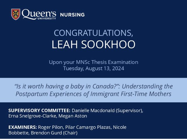 Dr. Danielle Macdonald (@dmacdonald902) on Twitter photo Proud supervisor moment… BIG congratulations to <a href="/LeahSookhoo/">Leah</a> who successfully completed her MNSc thesis exam today! 🌟Thank you committee members @meganaston22 <a href="/KTerna/">Erna Snelgrove</a> 🌷Thank you examiners <a href="/nicole_bobbette/">Nicole bobbette</a> <a href="/pilar_camargo/">Pilar Camargo Plazas</a> @RogerPilon1 🌷Thank you chair <a href="/gurdb/">Brendon Gurd</a> 🌷#Nursing Proud supervisor moment… BIG congratulations to <a href="/LeahSookhoo/">Leah</a> who successfully completed her MNSc thesis exam today! 🌟Thank you committee members @meganaston22 <a href="/KTerna/">Erna Snelgrove</a> 🌷Thank you examiners <a href="/nicole_bobbette/">Nicole bobbette</a> <a href="/pilar_camargo/">Pilar Camargo Plazas</a> @RogerPilon1 🌷Thank you chair <a href="/gurdb/">Brendon Gurd</a> 🌷#Nursing