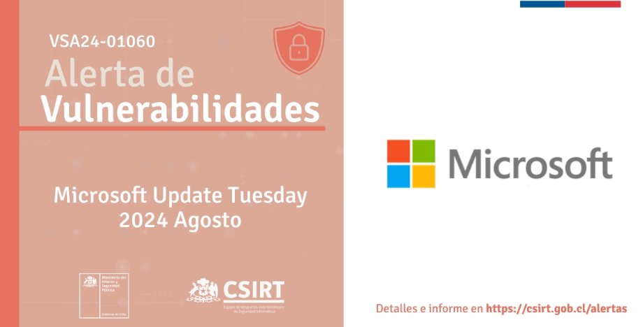 ANCIChile's tweet photo. ¡A parchar! 🩹 Desde el #CSIRT de Gobierno les compartimos información de las vulnerabilidades parchadas por #Microsoft como parte de su #UpdateTuesday de agosto 2024. Detalles: https://t.co/C2hwcUmB93 #CSIRTGob #vulnerabilidades https://t.co/qYw3cLlk9Z