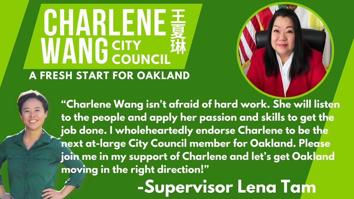 charlenewang's tweet photo. I'm honored to be endorsed by @Lena_Tam_D3 . Supervisor Tam is a leader on mental health services, regional transportation, and public safety. I'm excited to partner with her and the county once elected! https://t.co/AKYs7wdGE2